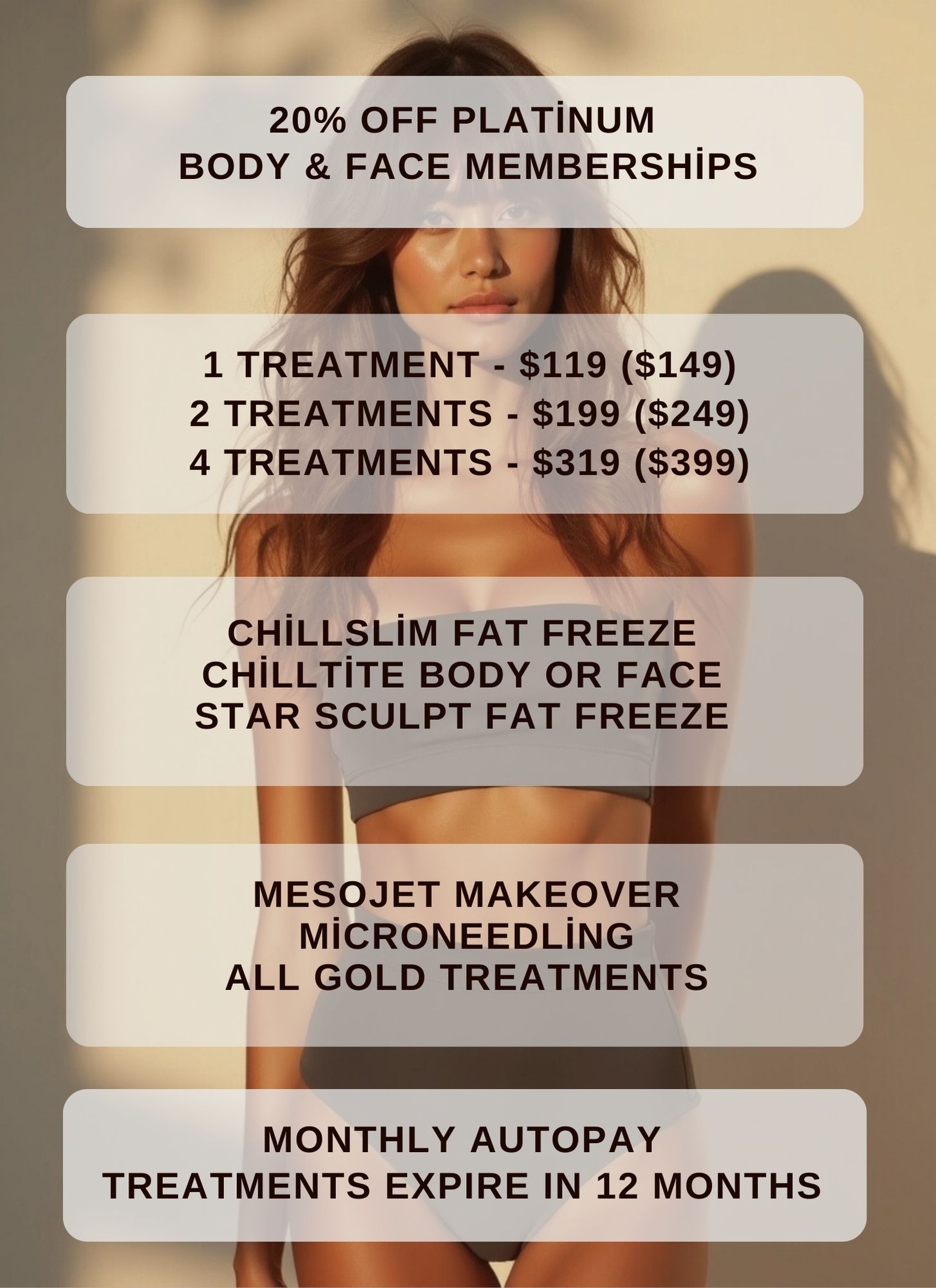 20% Off platinum body & face memberships same size as gold